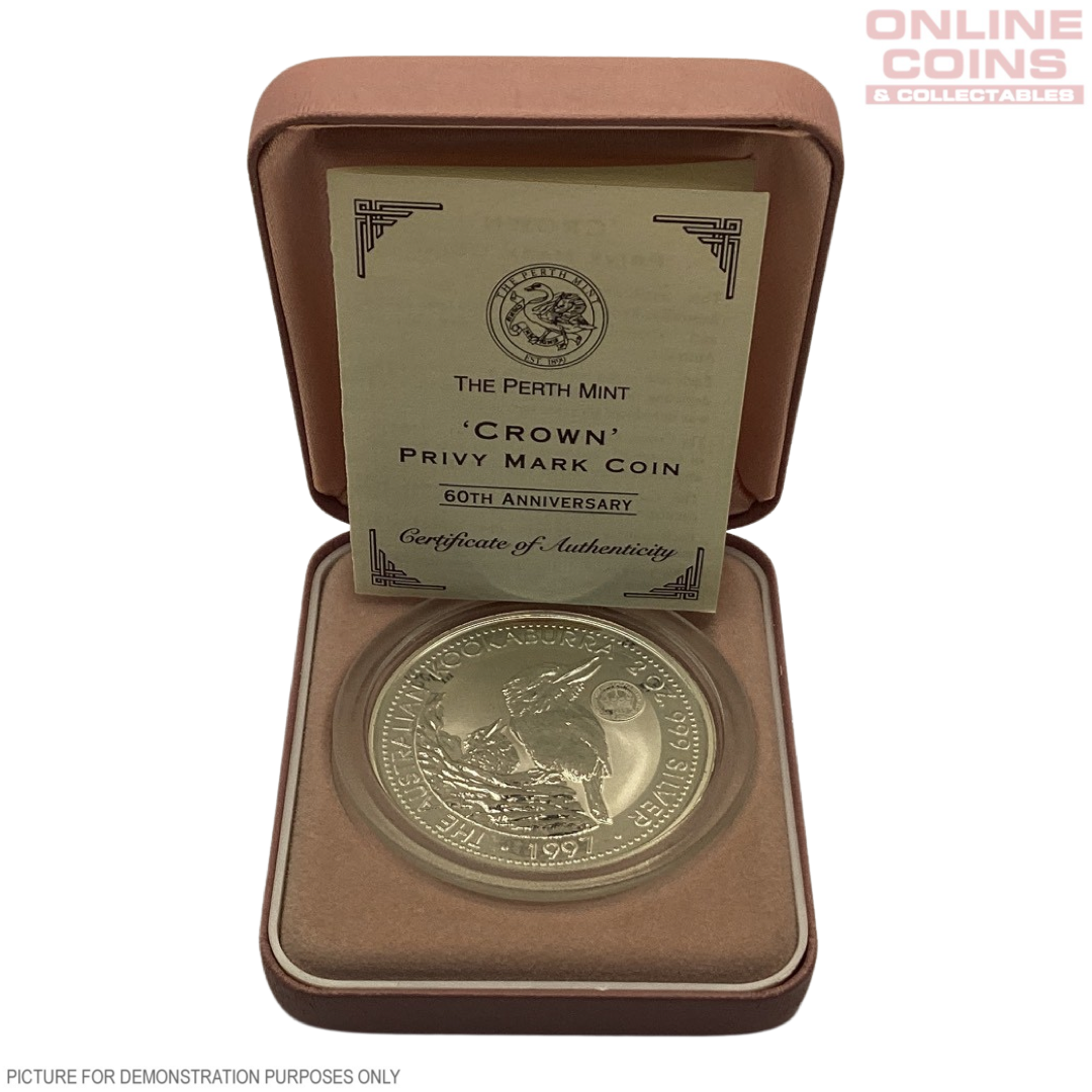 1997 Perth Mint - 2oz Kookaburra Silver Proof Coin - Crown Privy